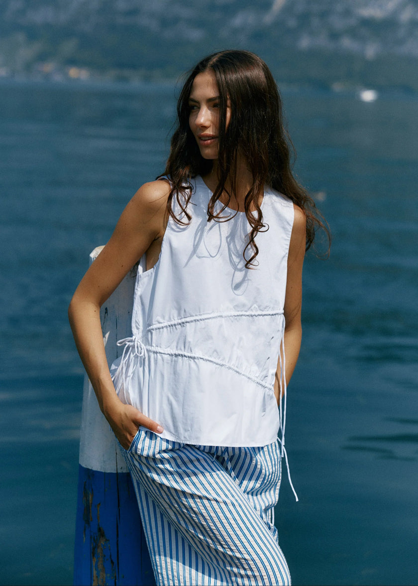 Sass Clothing Elin Gathered Tie Top White