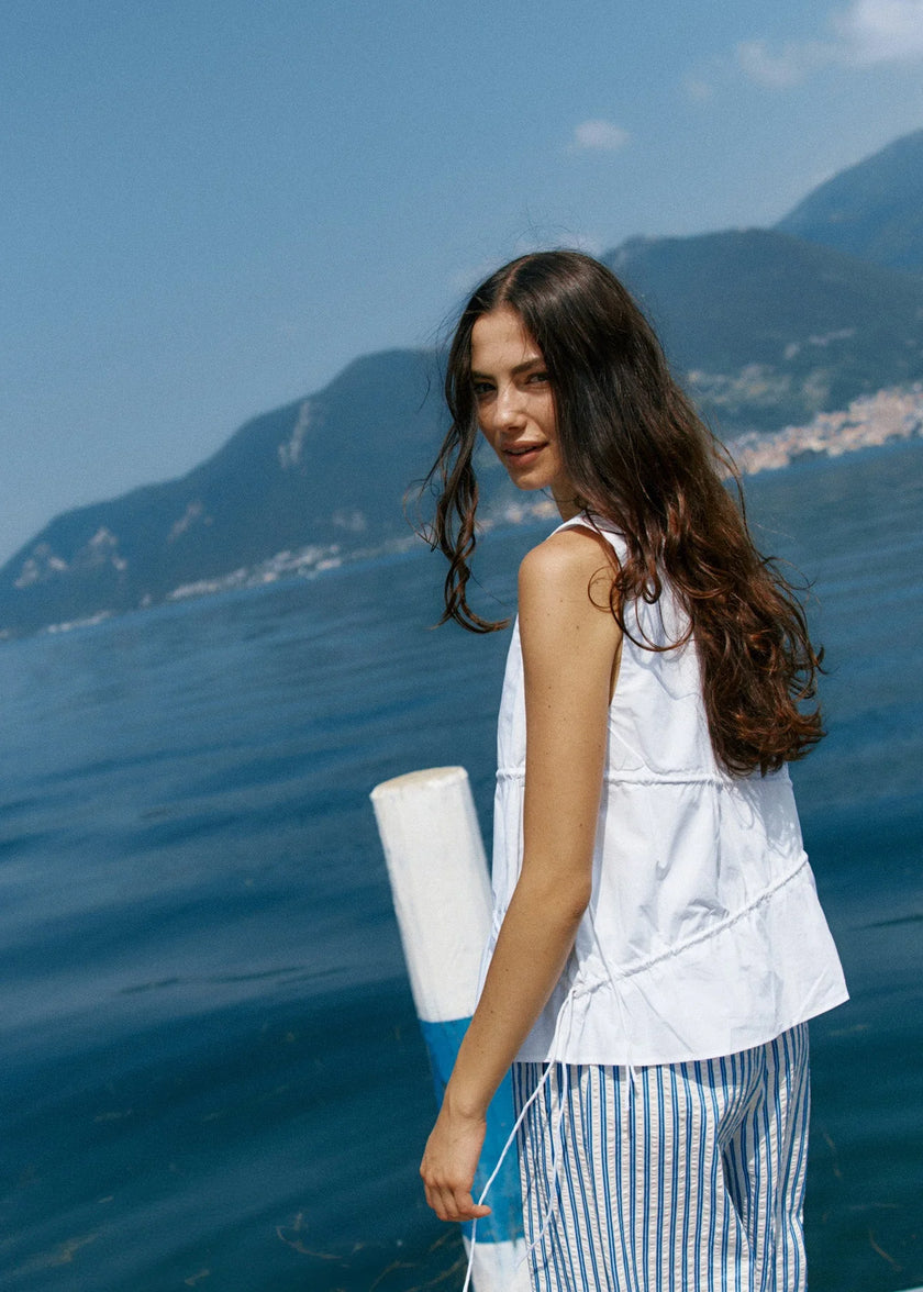 Sass Clothing Elin Gathered Tie Top White
