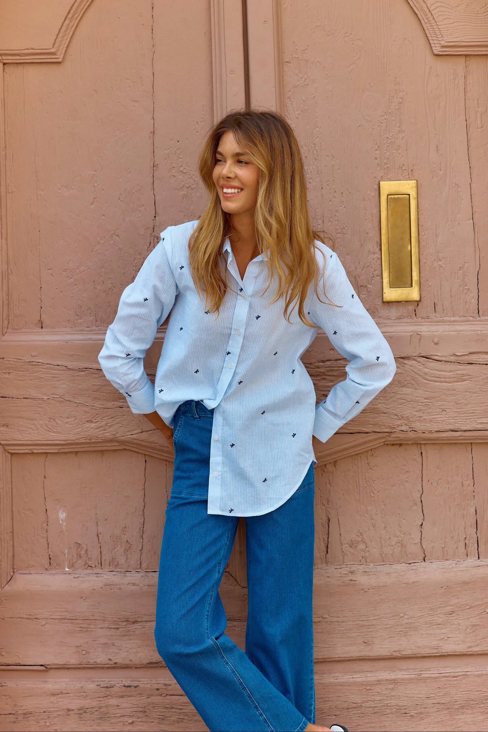Betty Basics Reid Shirt Blue Bow Stripe