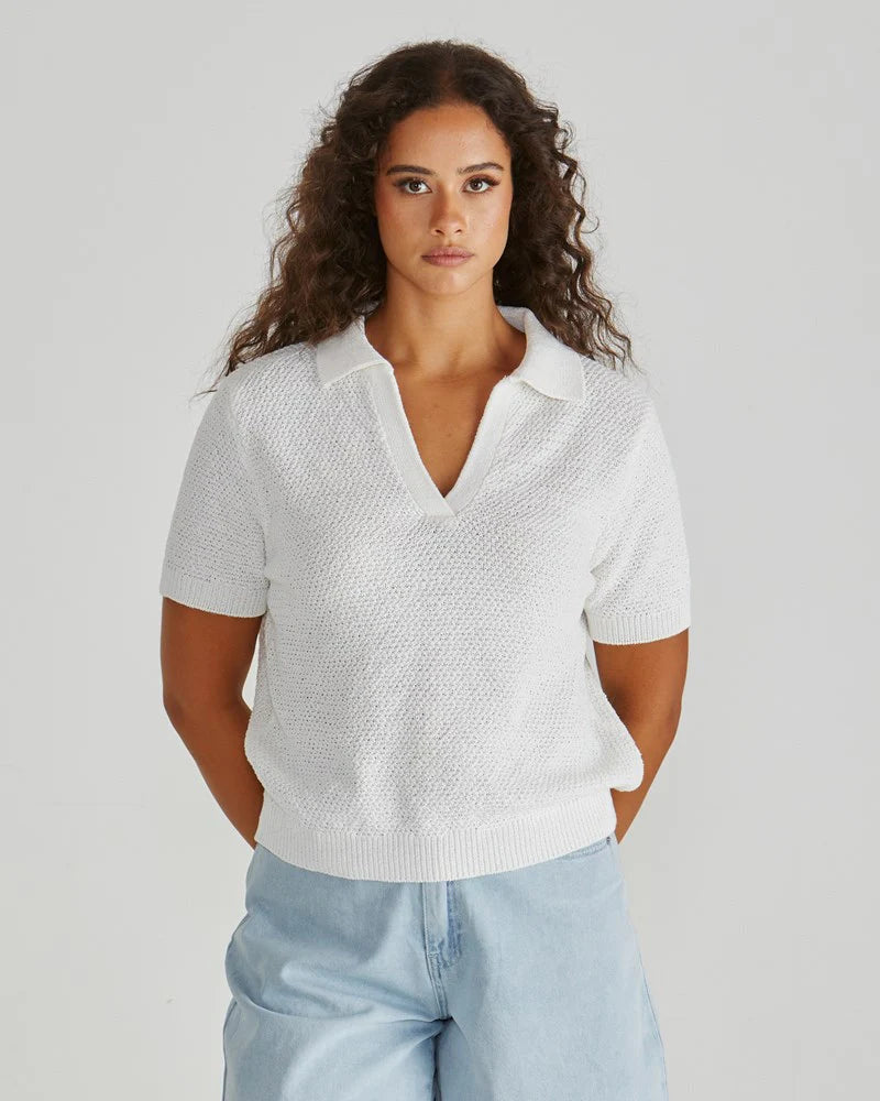 Sass Clothing Aubrie Knit Polo White