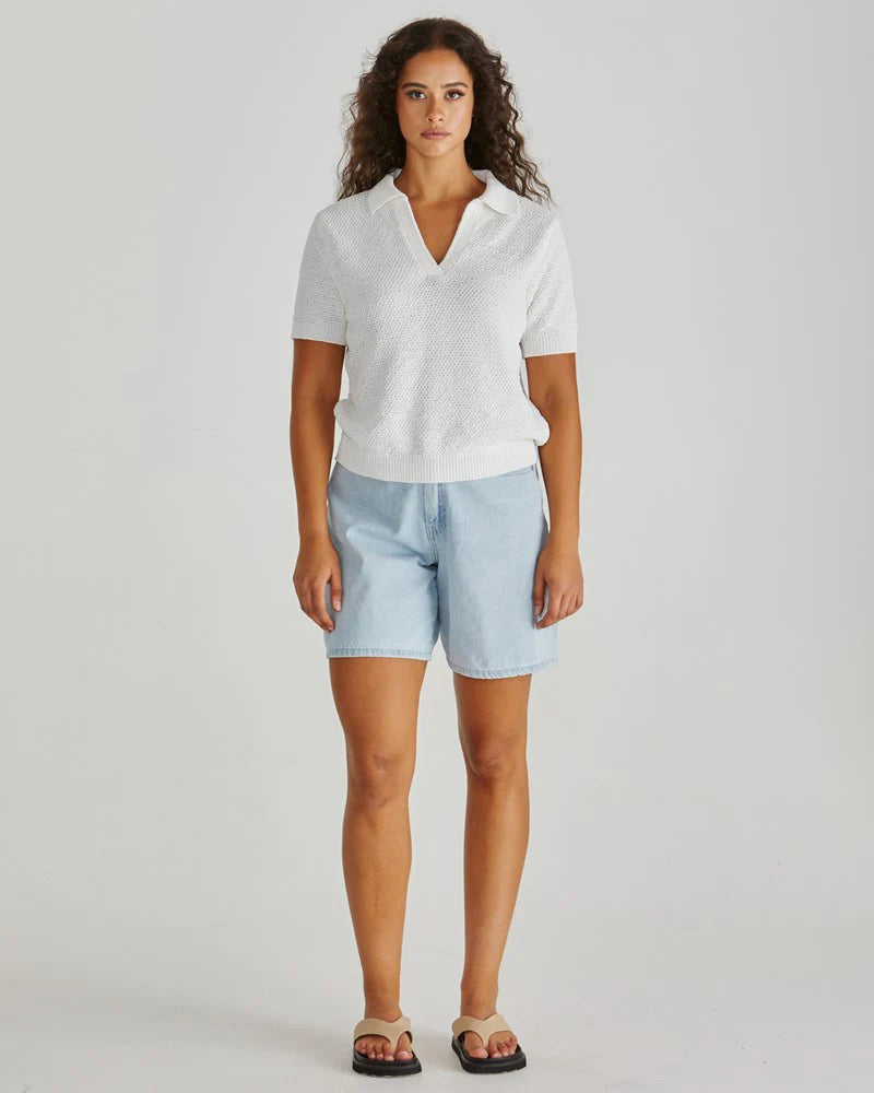 Sass Clothing Aubrie Knit Polo White