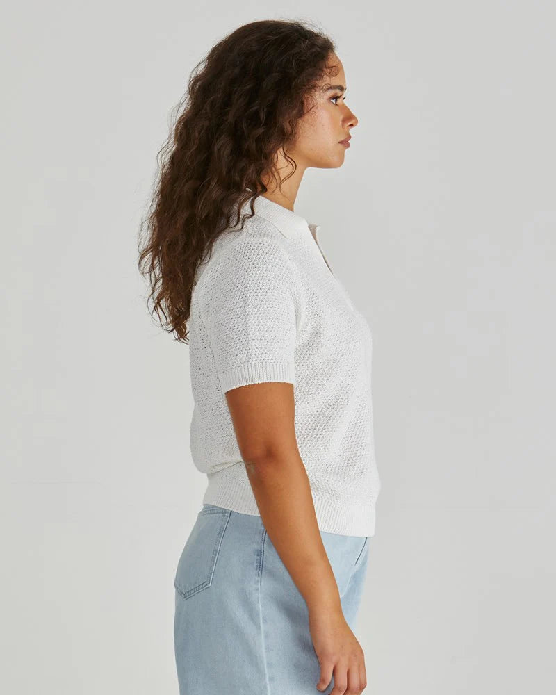 Sass Clothing Aubrie Knit Polo White