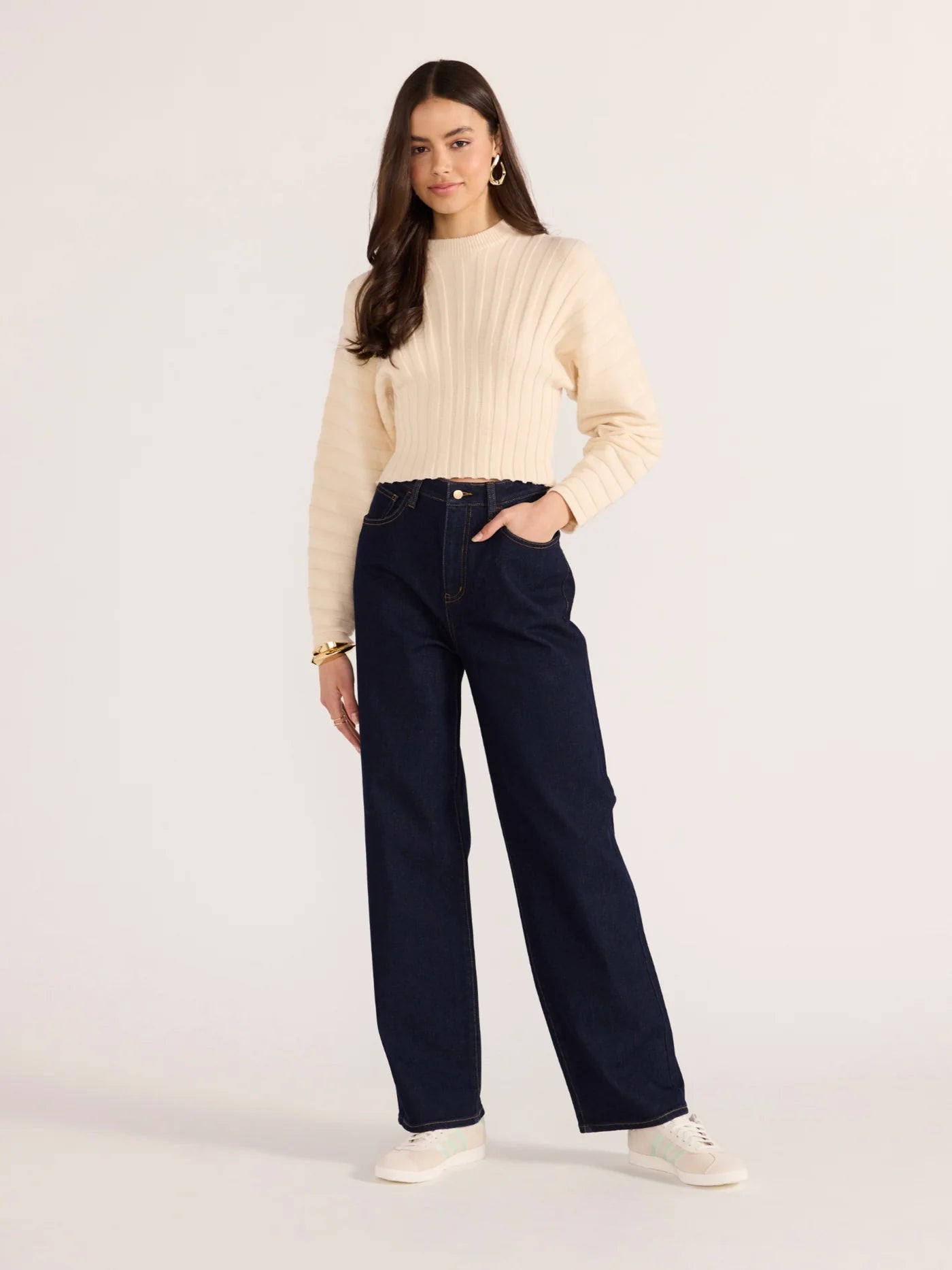 MINKPINK Pipper Rib Knit Jumper Cream
