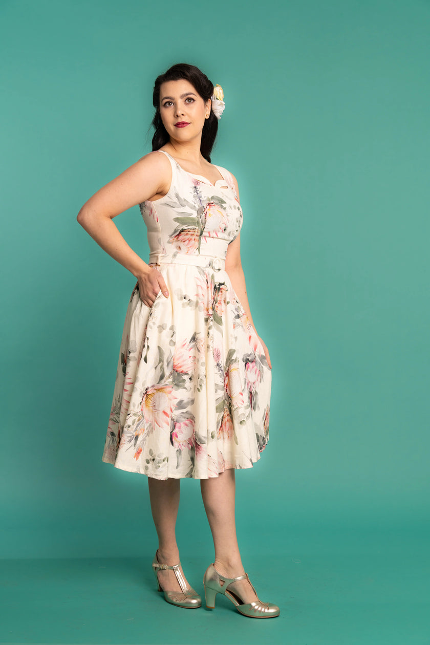 Elise Design Waratah Linen Dress Cream Floral