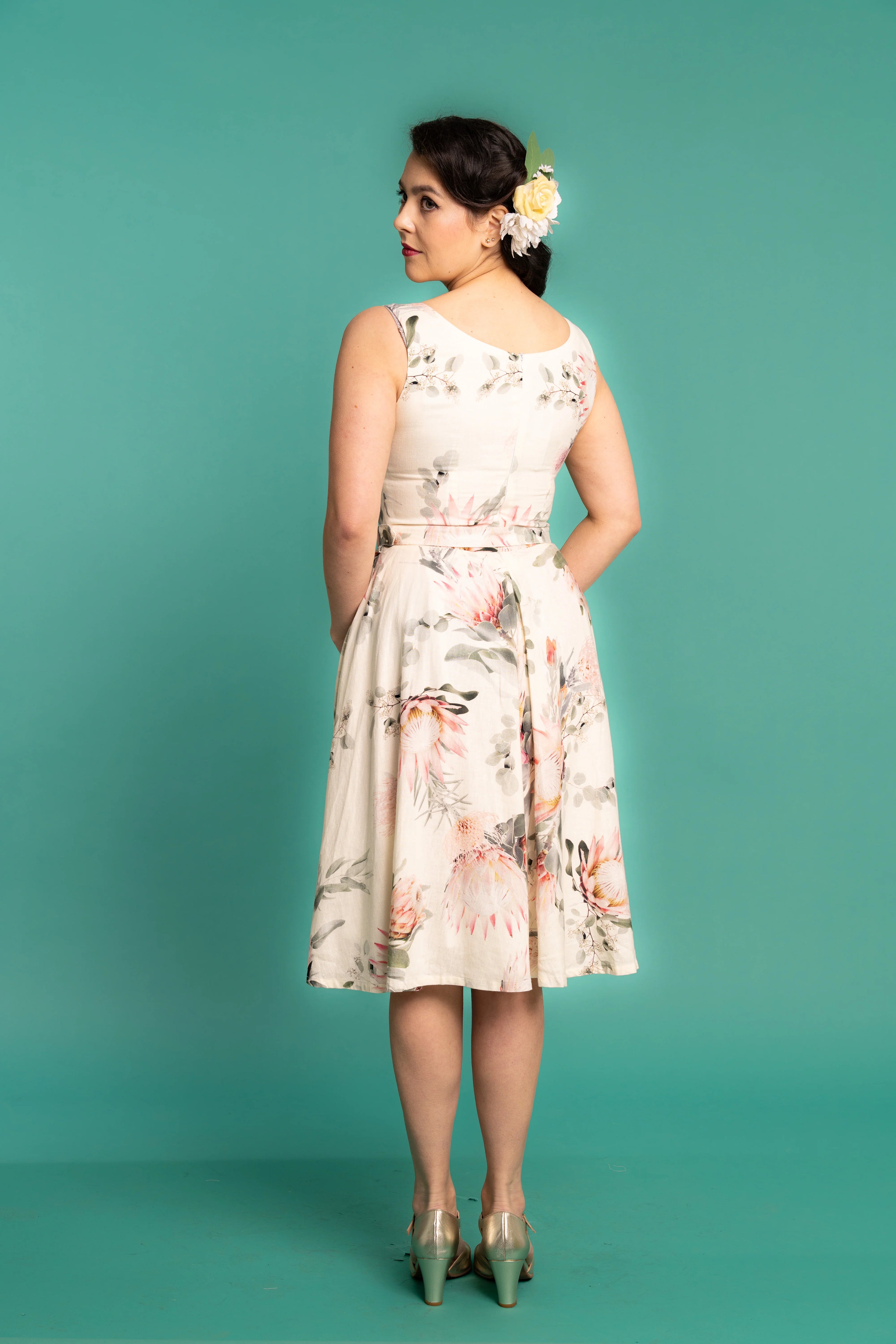 Elise Design Waratah Linen Dress Cream Floral