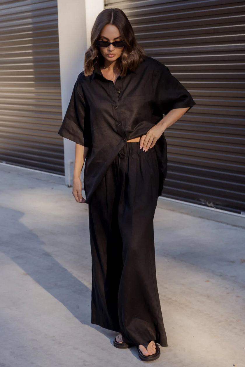ALEXANDRA Teri Linen Pants Black