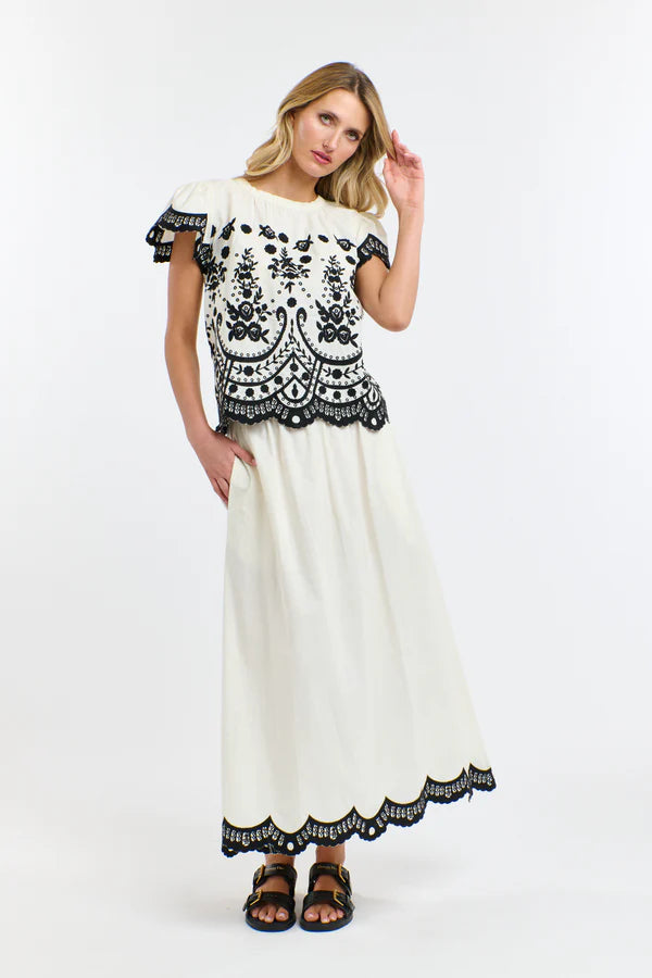 365 Days Marni Embroidered Skirt Vanilla/ Black