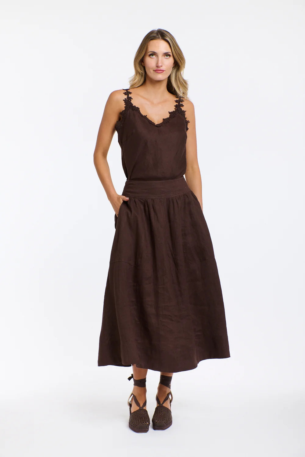 365 Days Marion Linen Skirt Chocolate