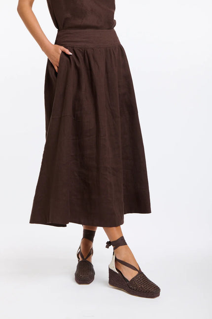 365 Days Marion Linen Skirt Chocolate