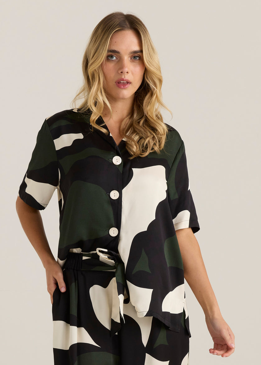 Sass Clothing Tarni Satin Shirt Iris Abstract Print