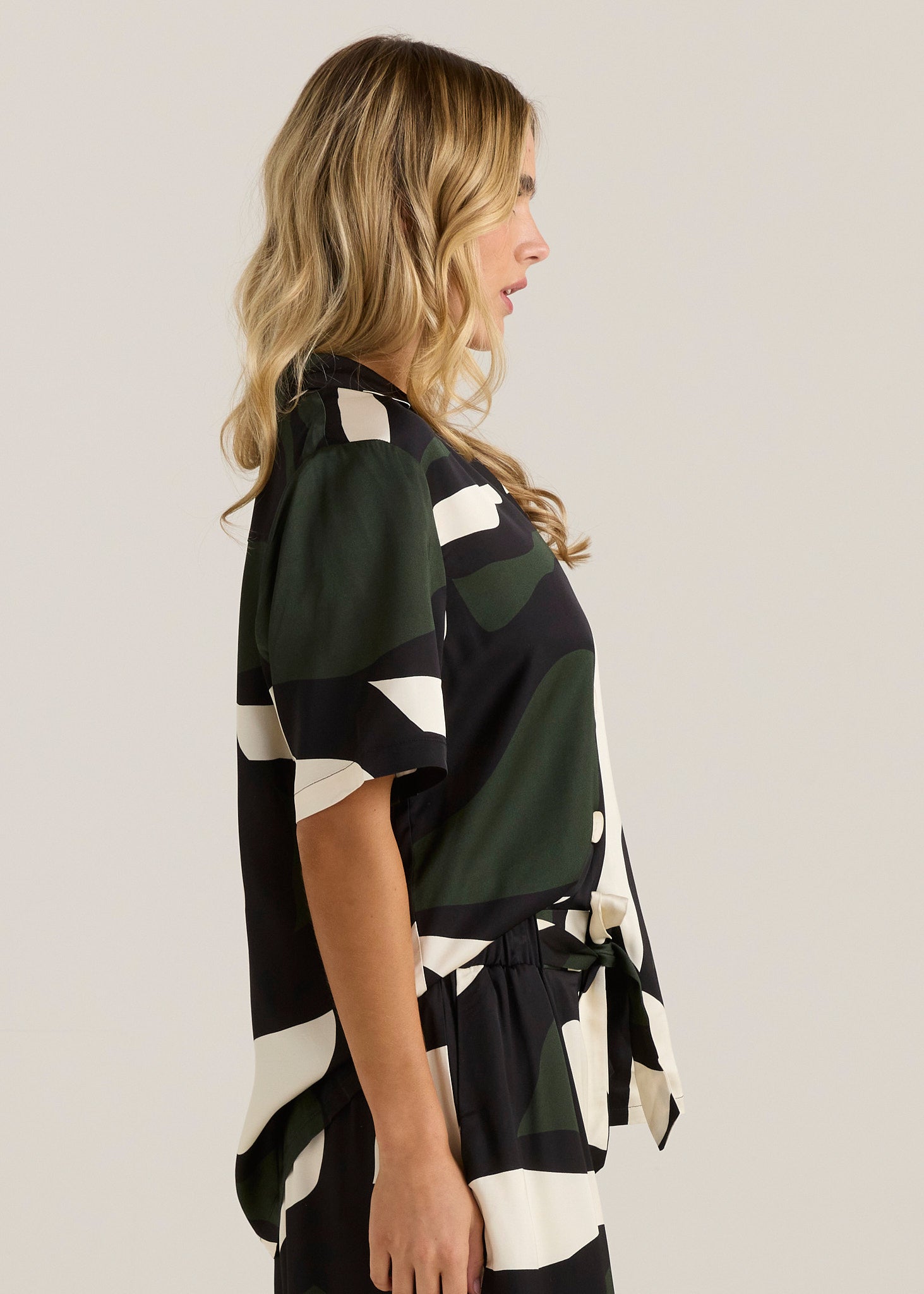 Sass Clothing Tarni Satin Shirt Iris Abstract Print