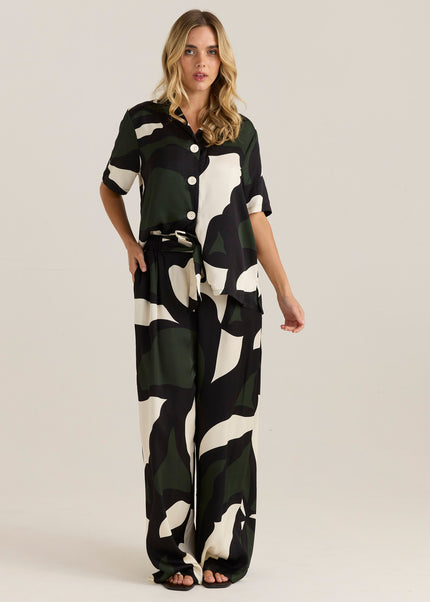 Sass Clothing Tarni Satin Pant Iris Abstract Print