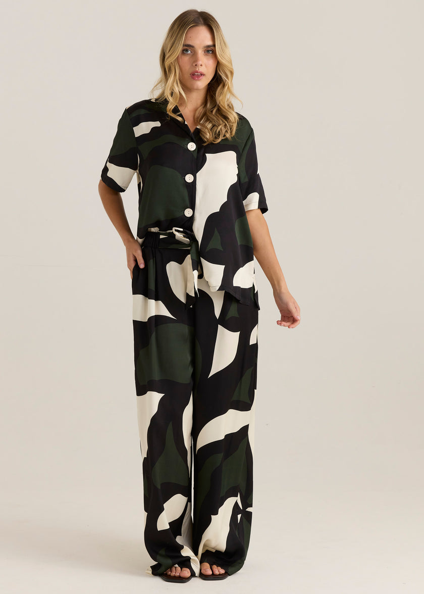 Sass Clothing Tarni Satin Pant Iris Abstract Print