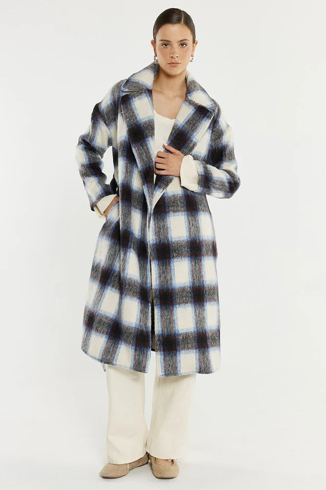 Sass Clothing Kit Longline Coat Check Cream