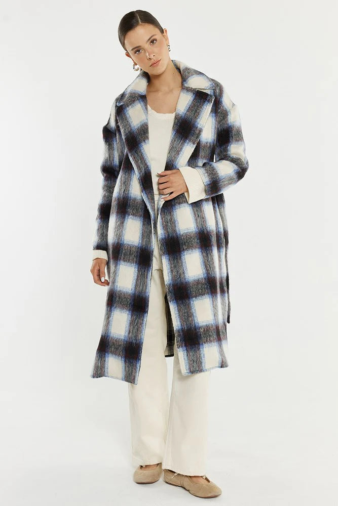 Sass Clothing Kit Longline Coat Check Cream