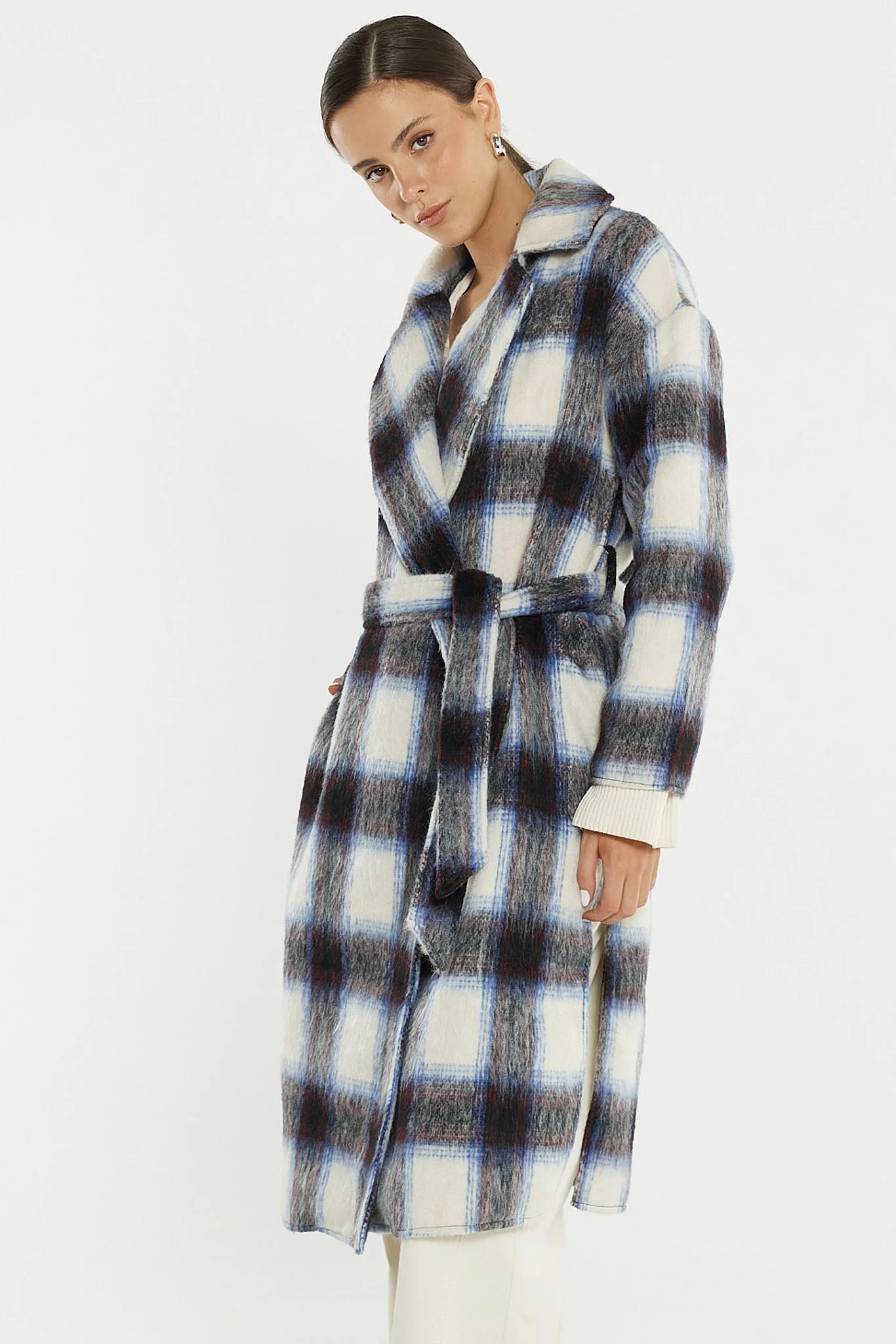 Sass Clothing Kit Longline Coat Check Cream