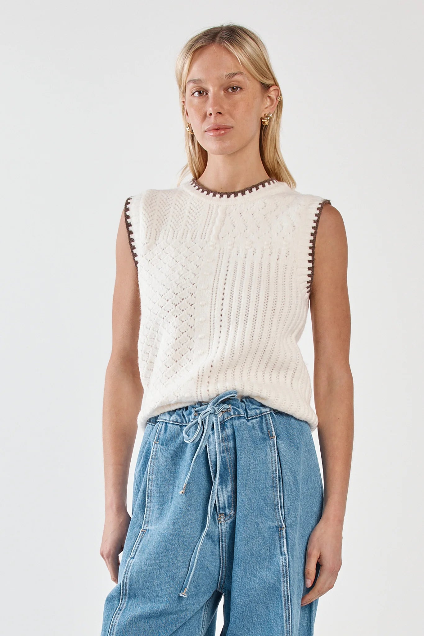 Sass Clothing Tonia Knit Vest Cream/Mushroom Brown