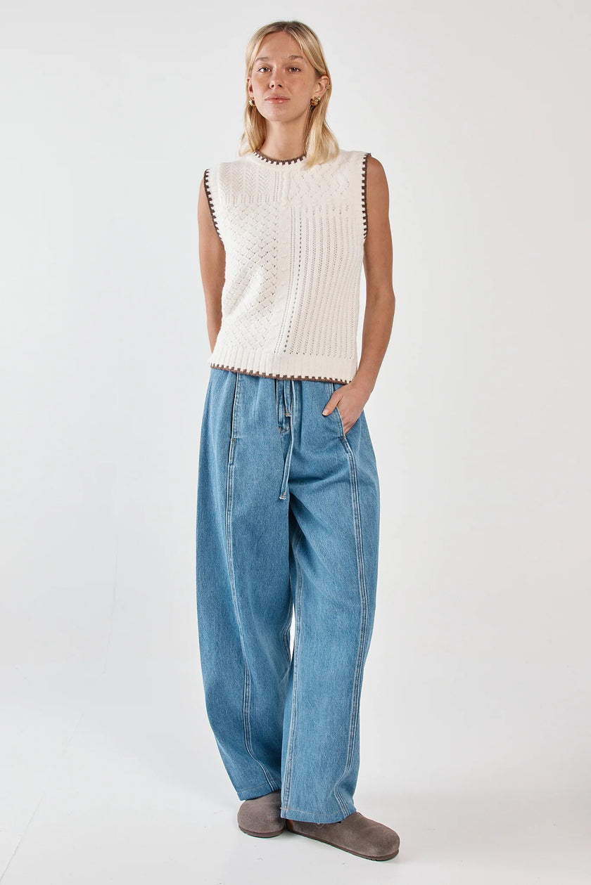 Sass Clothing Tonia Knit Vest Cream/Mushroom Brown