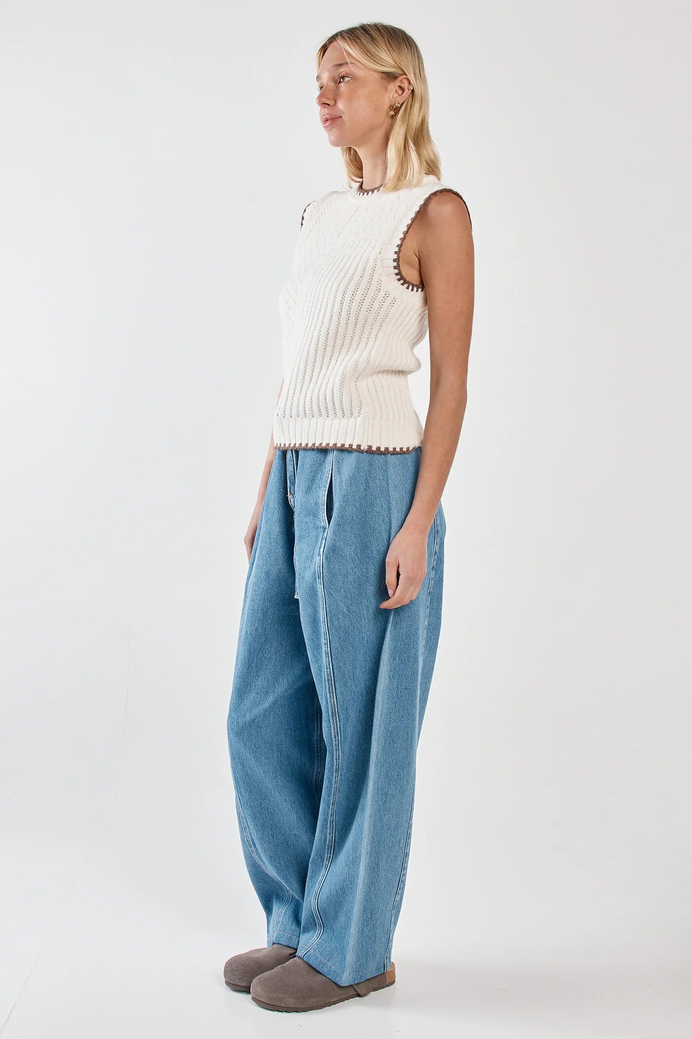Sass Clothing Tonia Knit Vest Cream/Mushroom Brown