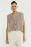Sass Clothing Lil Button Vest Multi Fawn Brown