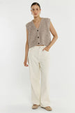 Sass Clothing Lil Button Vest Multi Fawn Brown