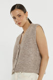 Sass Clothing Lil Button Vest Multi Fawn Brown