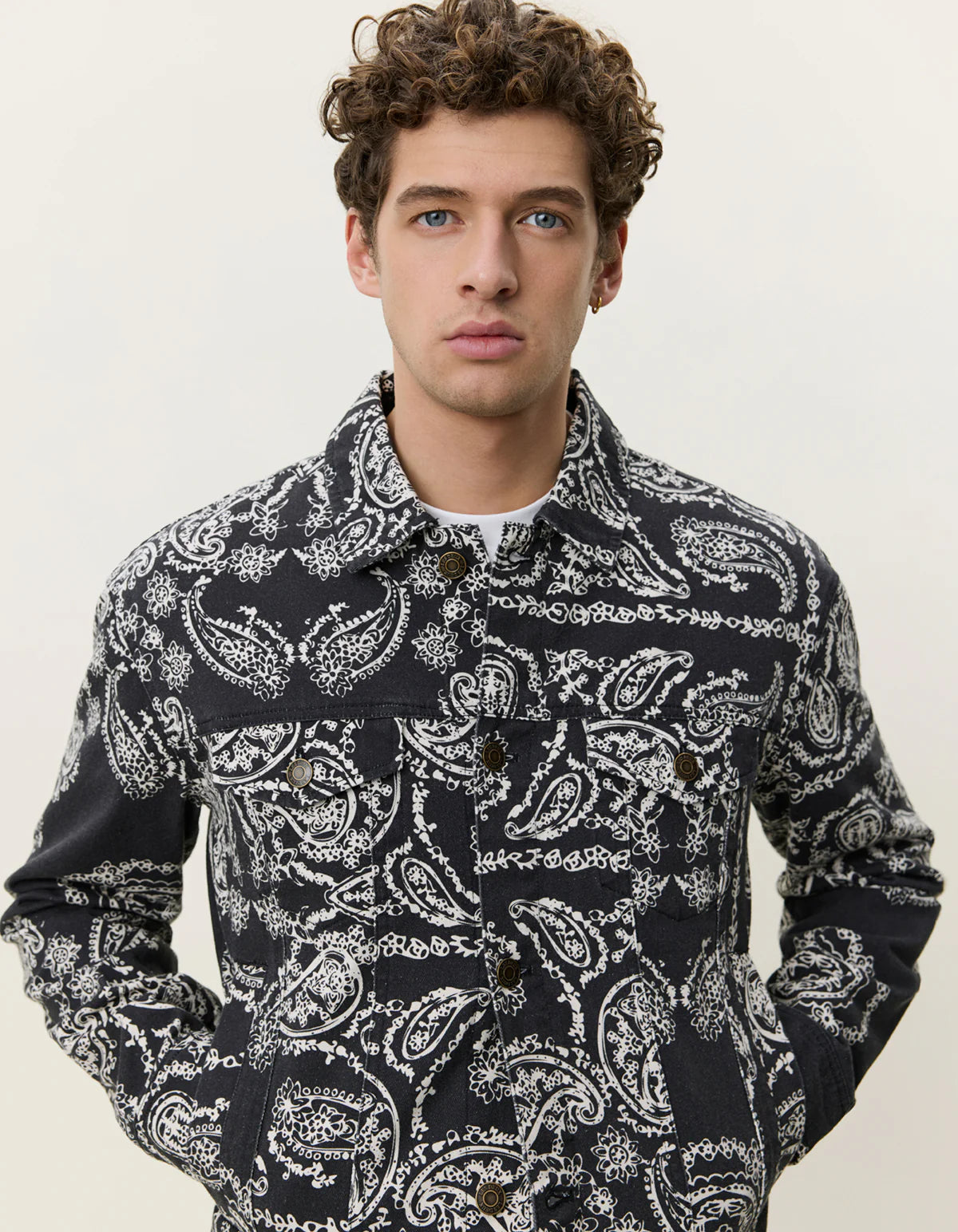 Les Deux Twill AOP Jacket Black White Multicolour