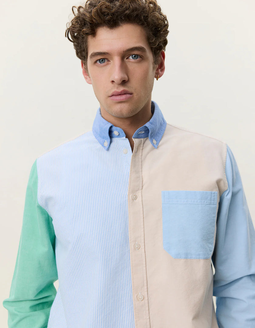 Les Deux Oxford Patchwork Shirt Skyway Blue