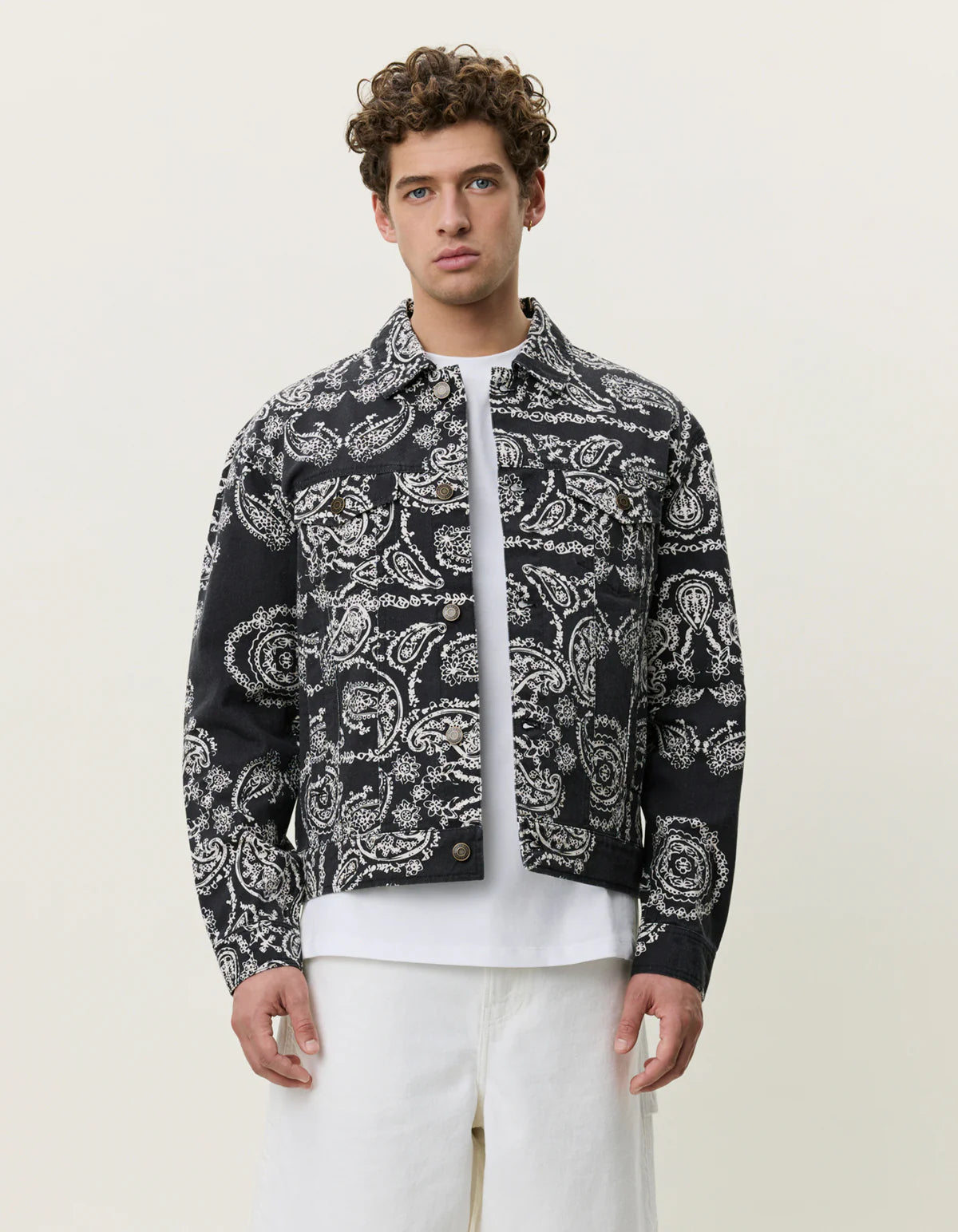 Les Deux Twill AOP Jacket Black White Multicolour