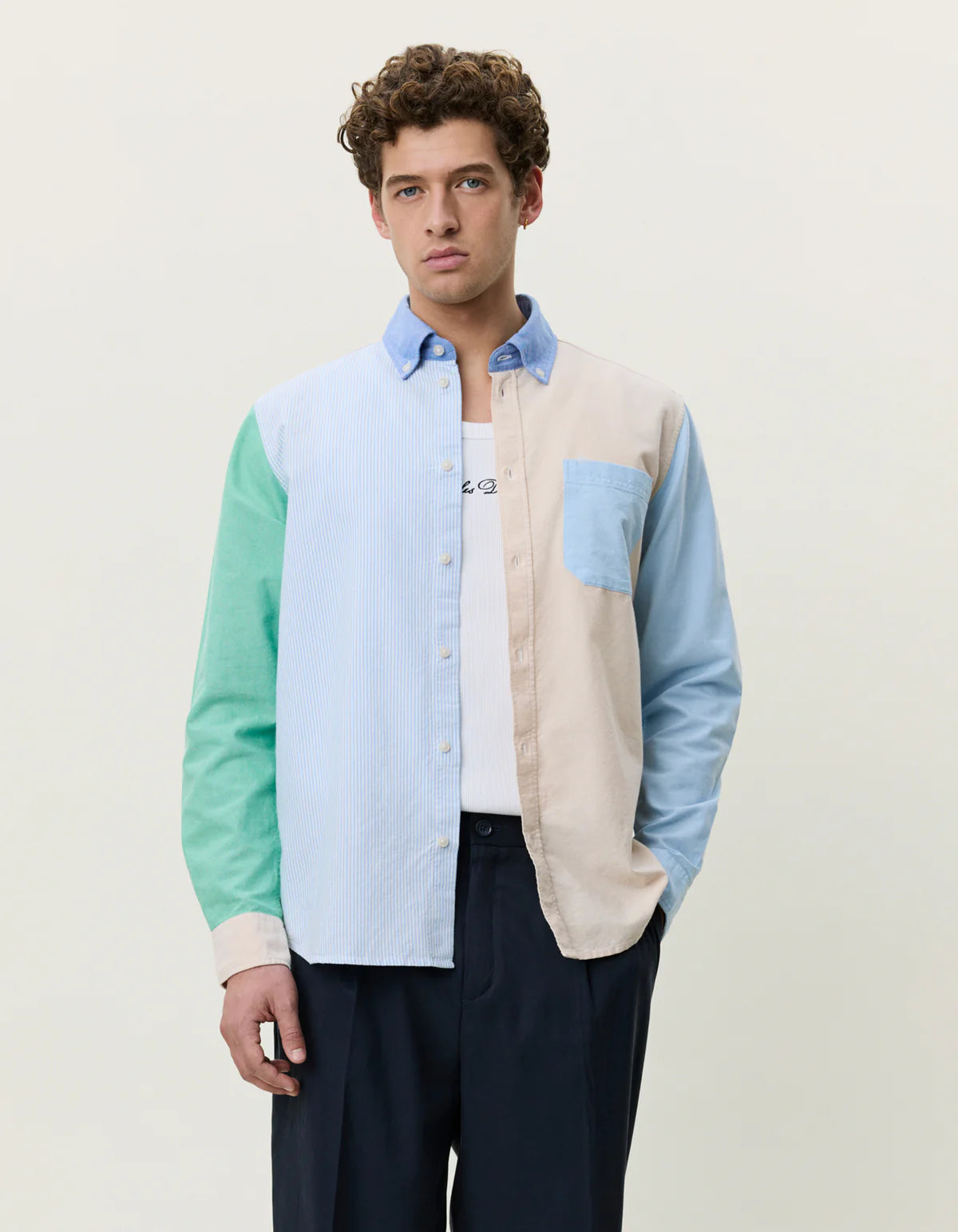Les Deux Oxford Patchwork Shirt Skyway Blue