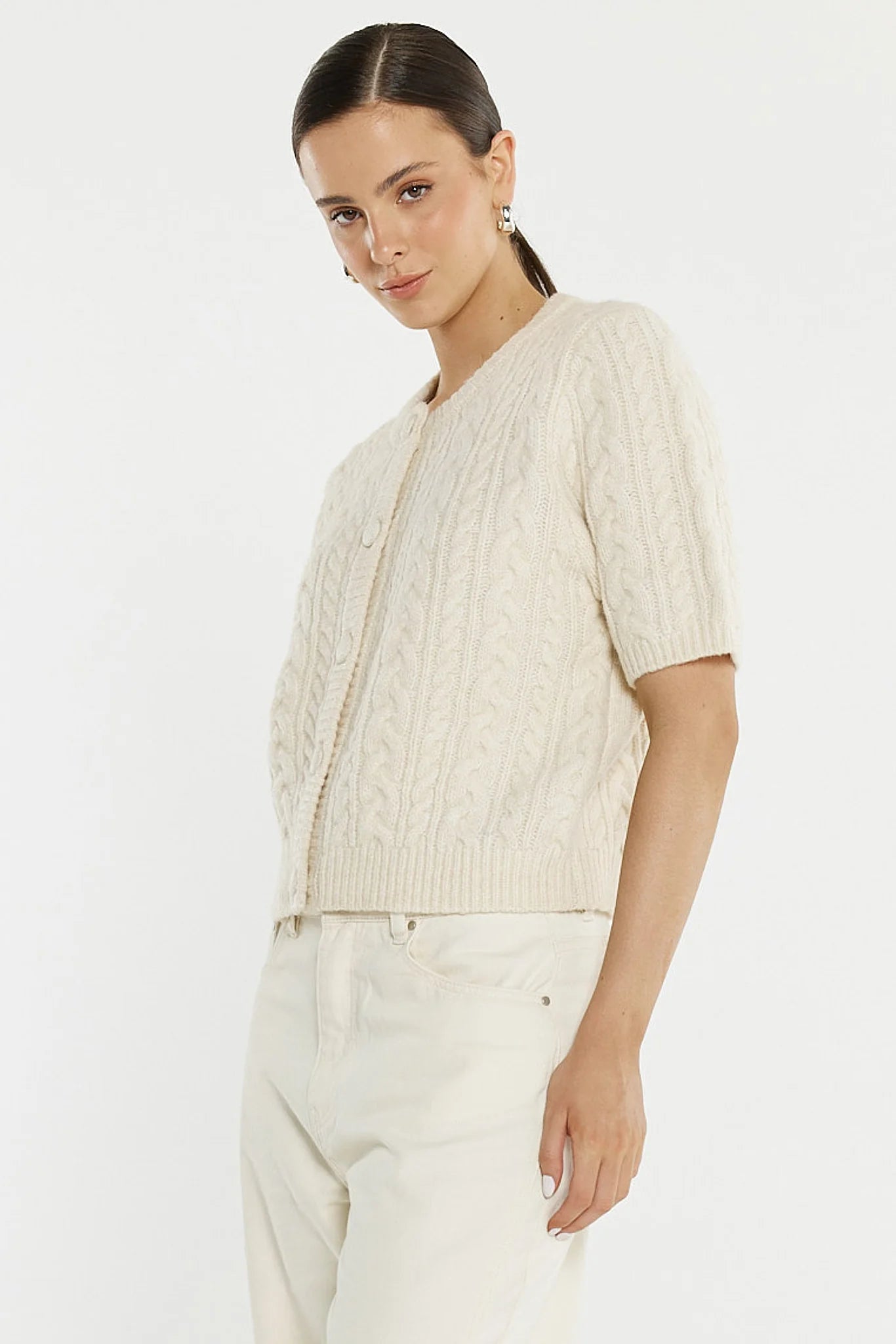 Sass Clothing Gia Cable Cardi Cream