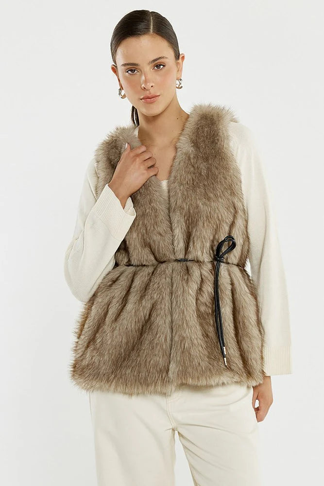 Sass Clothing Riya Fur Gilet Fawn Cream