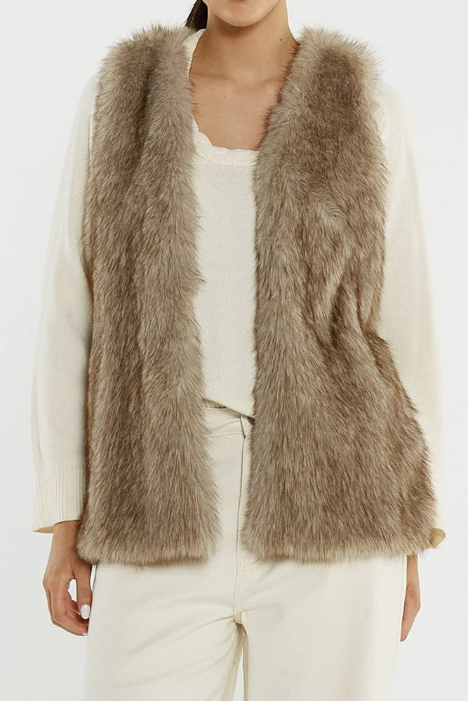 Sass Clothing Riya Fur Gilet Fawn Cream