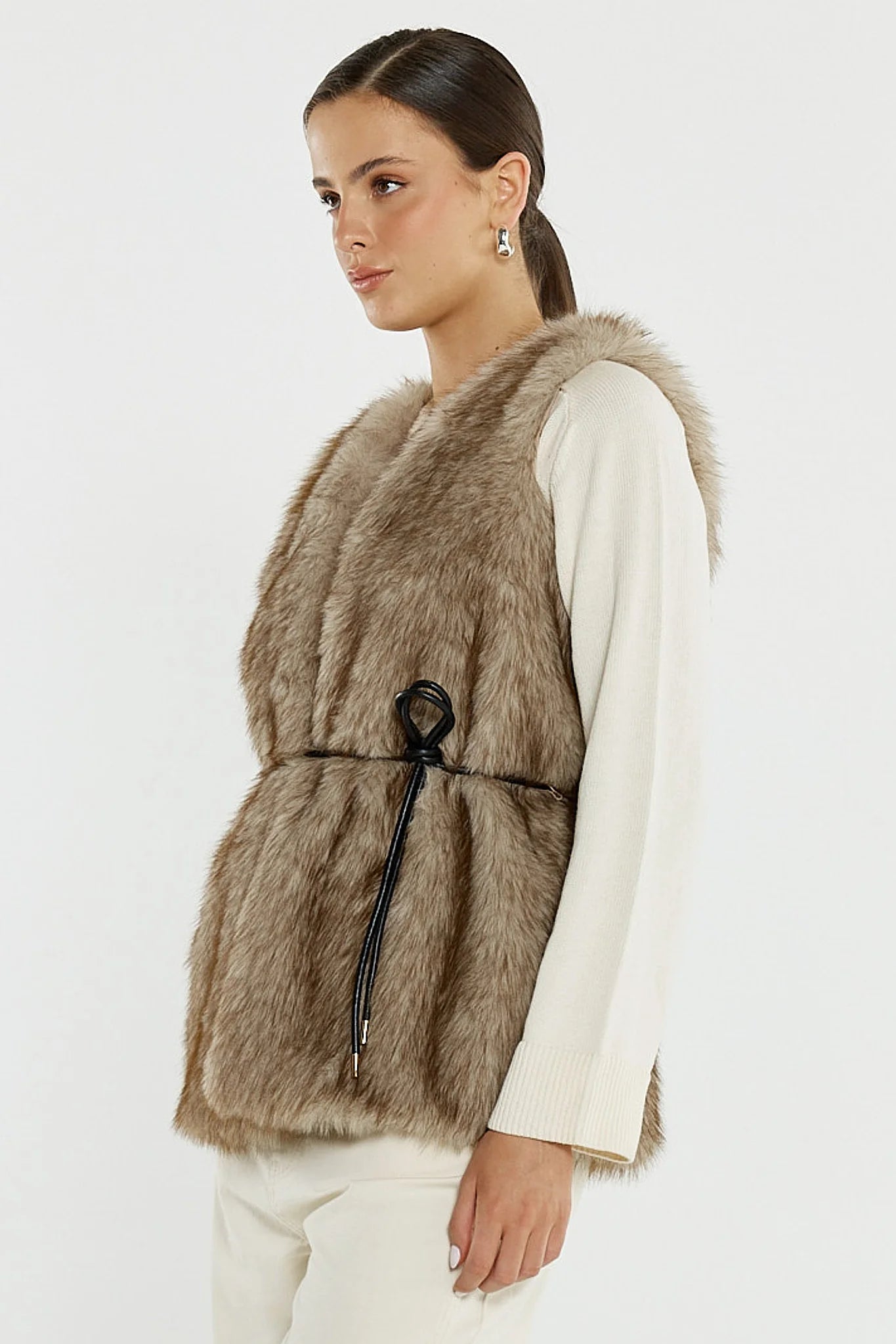 Sass Clothing Riya Fur Gilet Fawn Cream