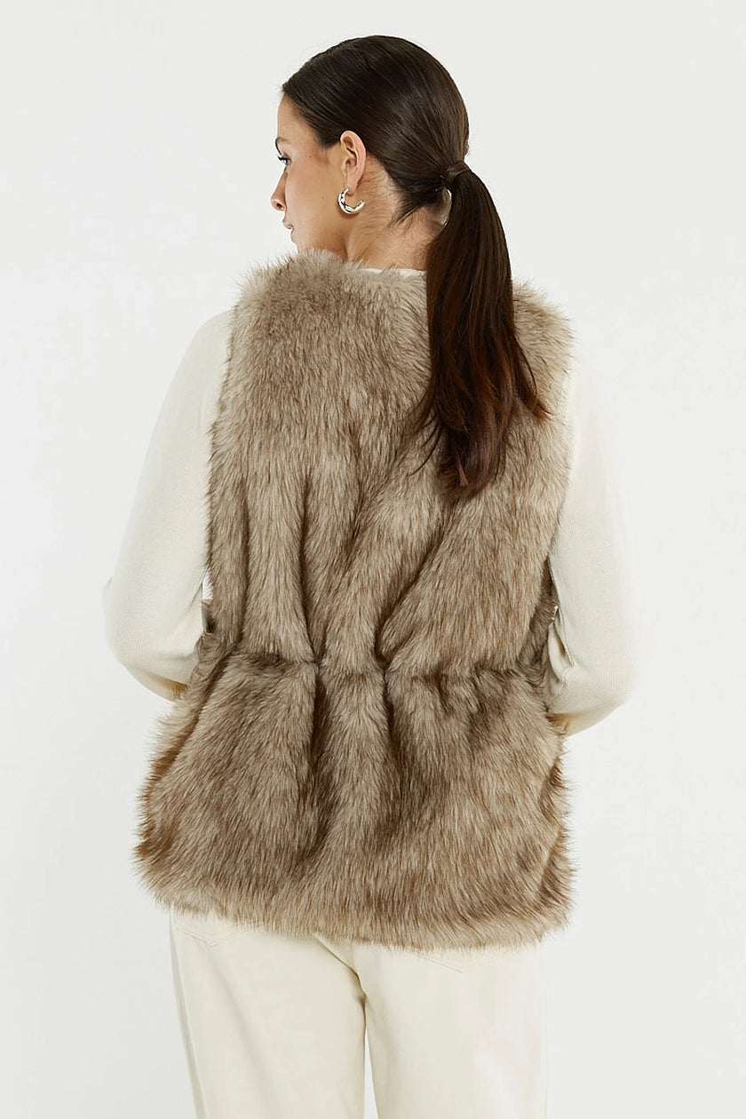 Sass Clothing Riya Fur Gilet Fawn Cream