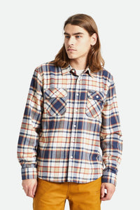 Brixton Bowery L/S Flannel Washed Navy/Barn Red/Off White