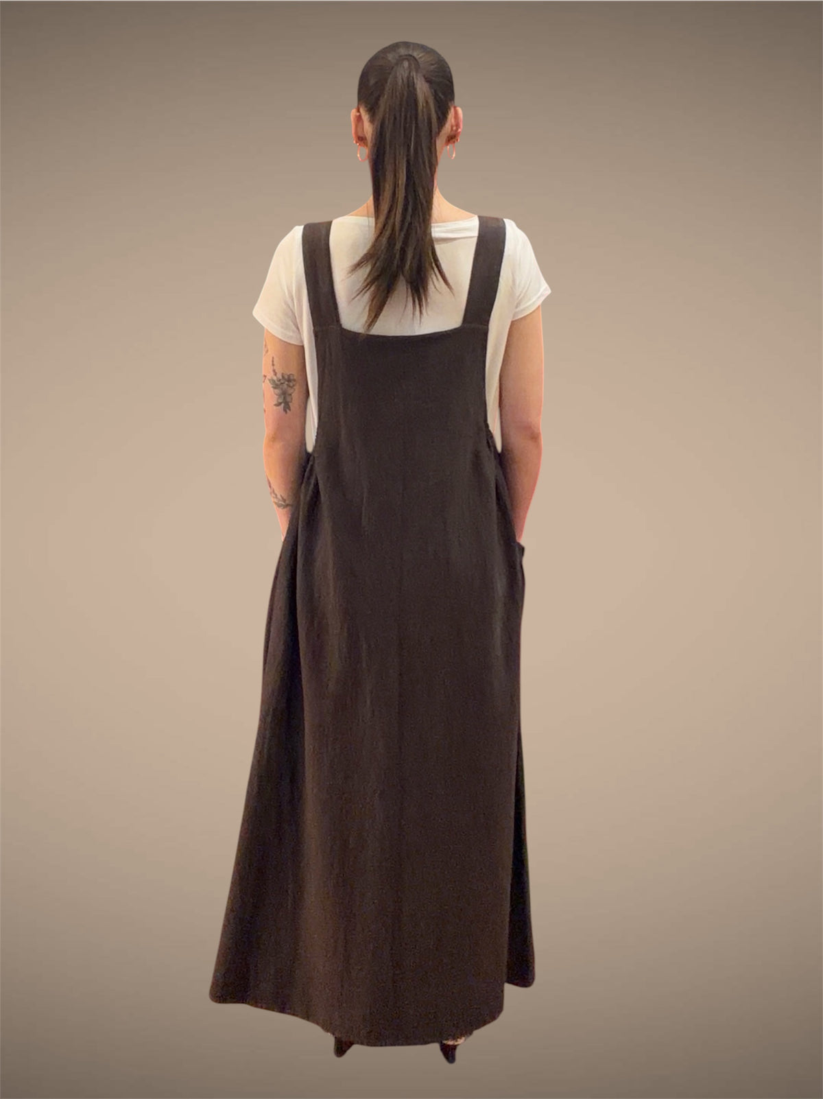 Tibet House GT01 Thick Cotton 3 Pocket Pinafore Dress Dark Brown