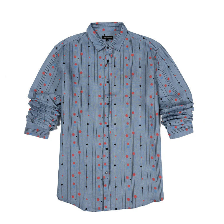 Mechmoto Linen Shirt Dot Print Light Blue