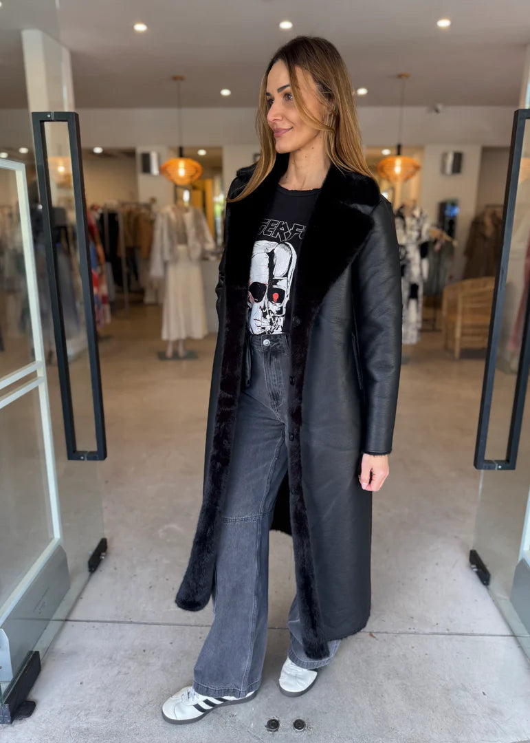 DEA The Label Faux Shearling Trench Black
