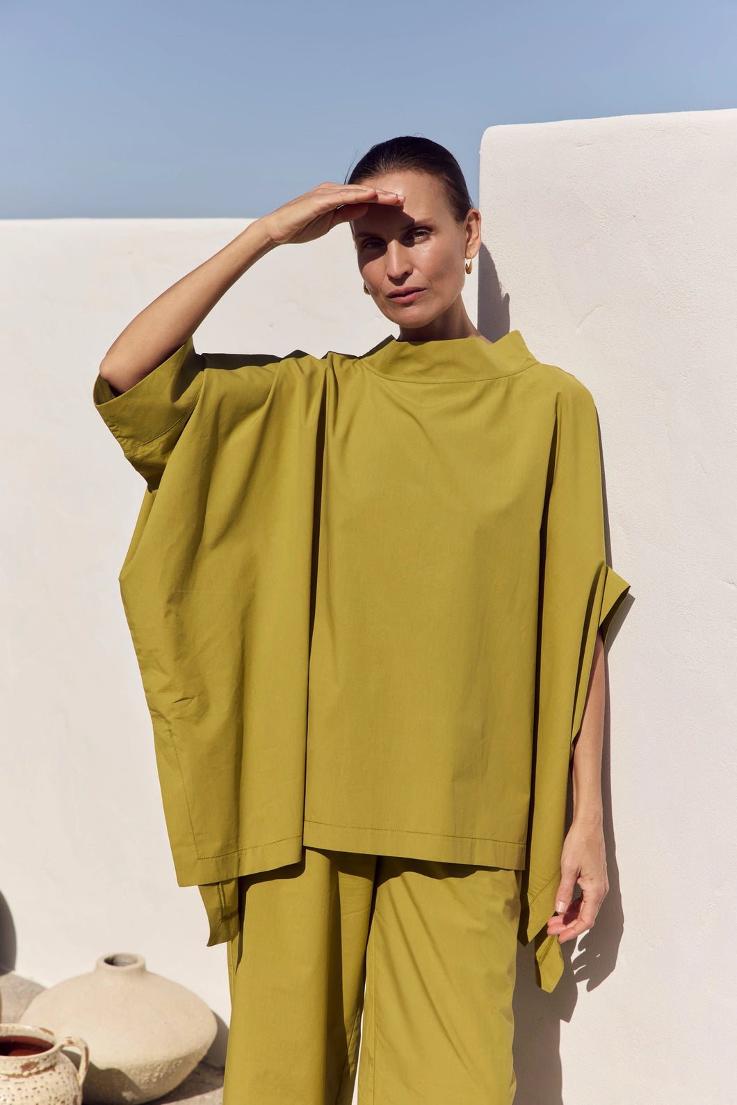Tirelli Statement Neck Tunic Split Pea