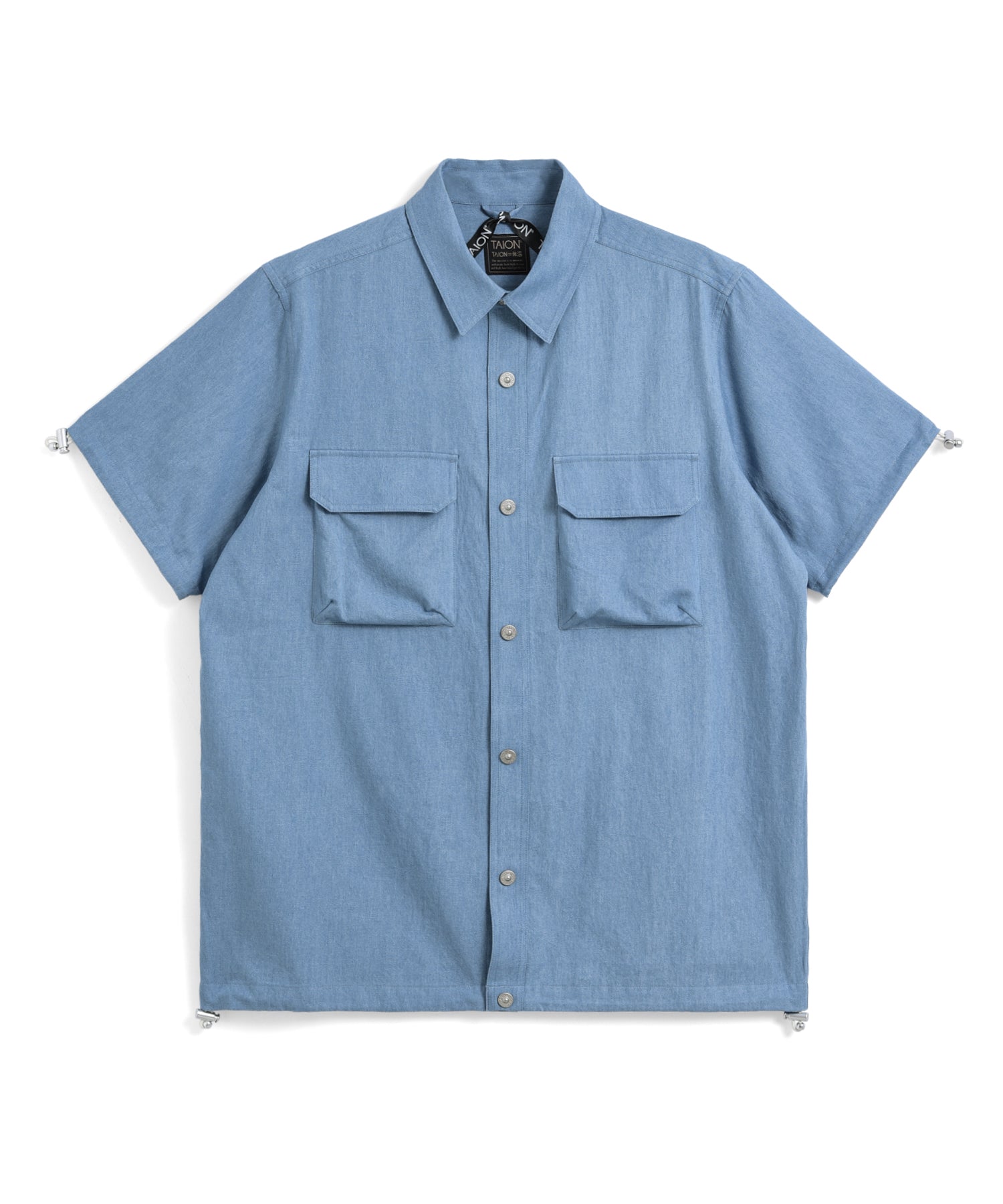 Taion Non-Down Military Adjustable Half Sleeve Shirt Blue Denim