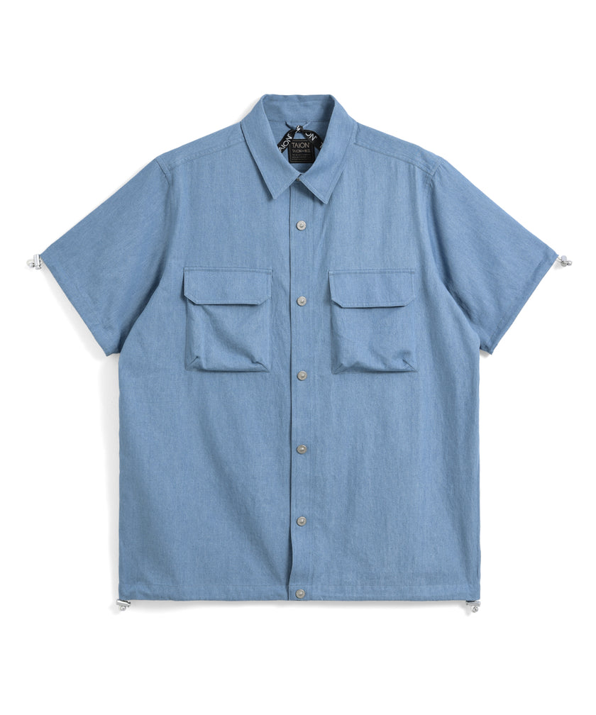 Taion Non-Down Military Adjustable Half Sleeve Shirt Blue Denim