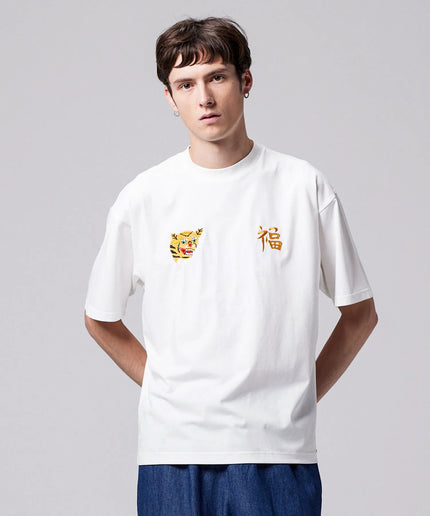 Taion Front Side Embroidery T-Shirt Tiger Off White