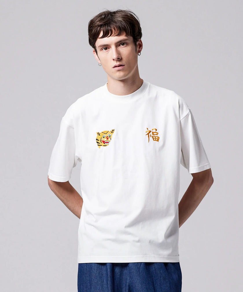 Taion Front Side Embroidery T-Shirt Tiger Off White