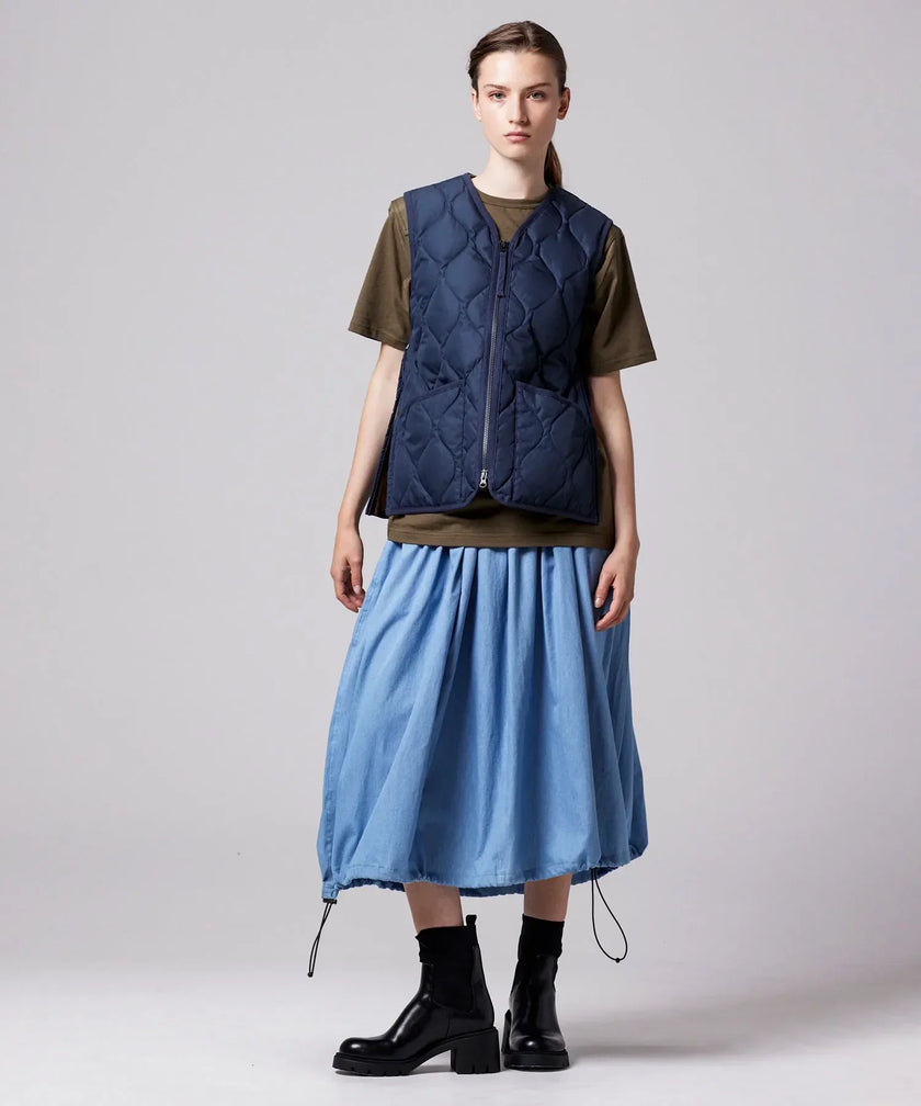 Taion Non-Down Military Gather Skirt Blue Denim