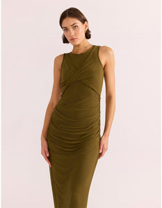 MINKPINK Elodie Mesh Midi Dress Khaki