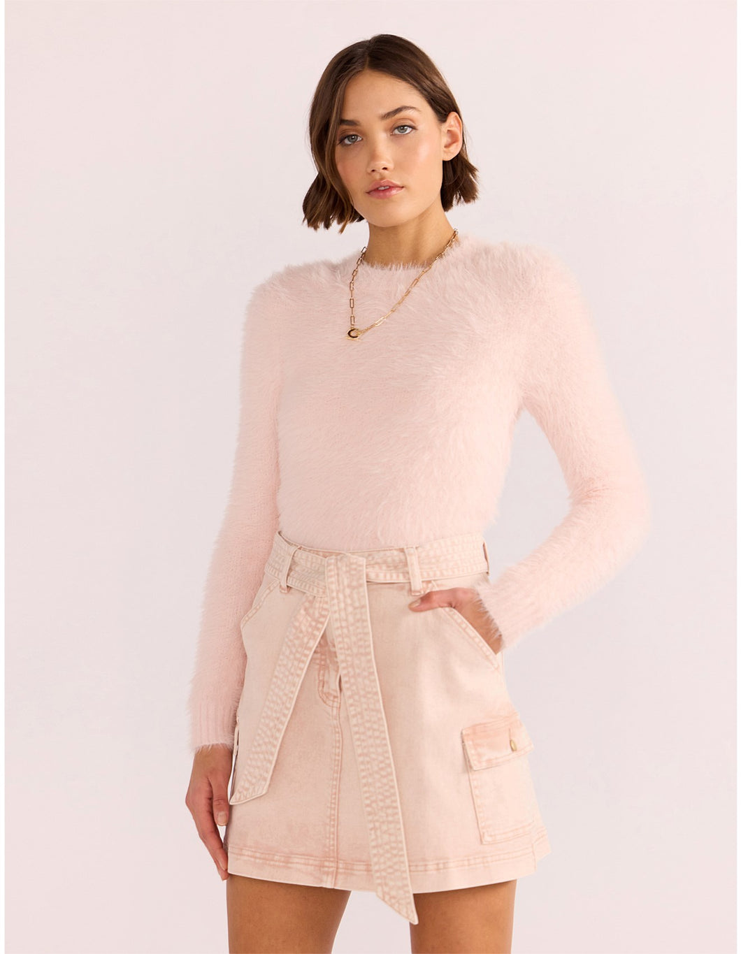 MINKPINK Clover Fluffy Sweater Light Pink