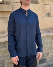 Milkman Linen Mandarin Collar Shirt French Navy
