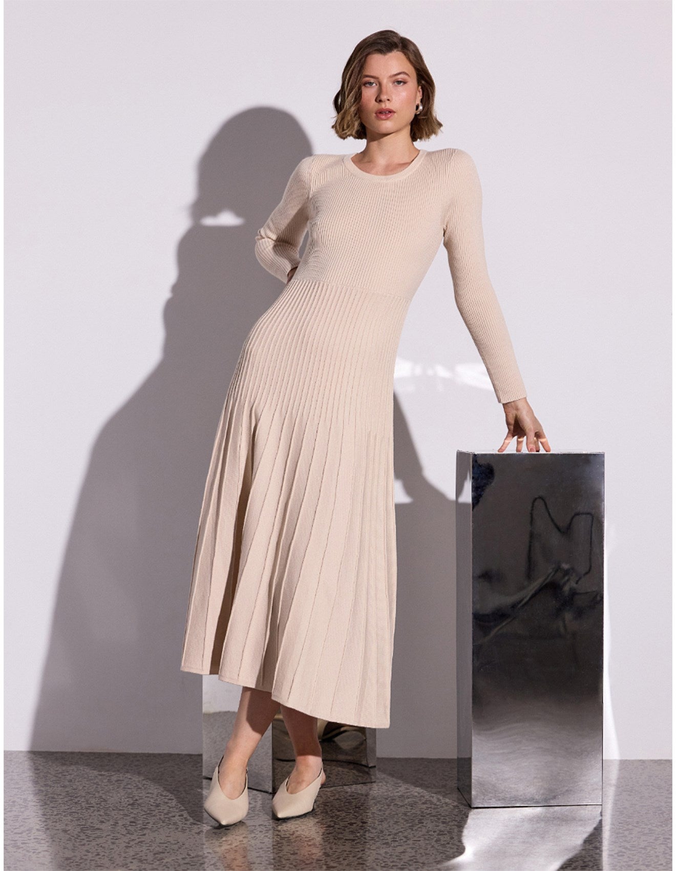 Staple The Label Elena Knit Midi Dress Vanilla