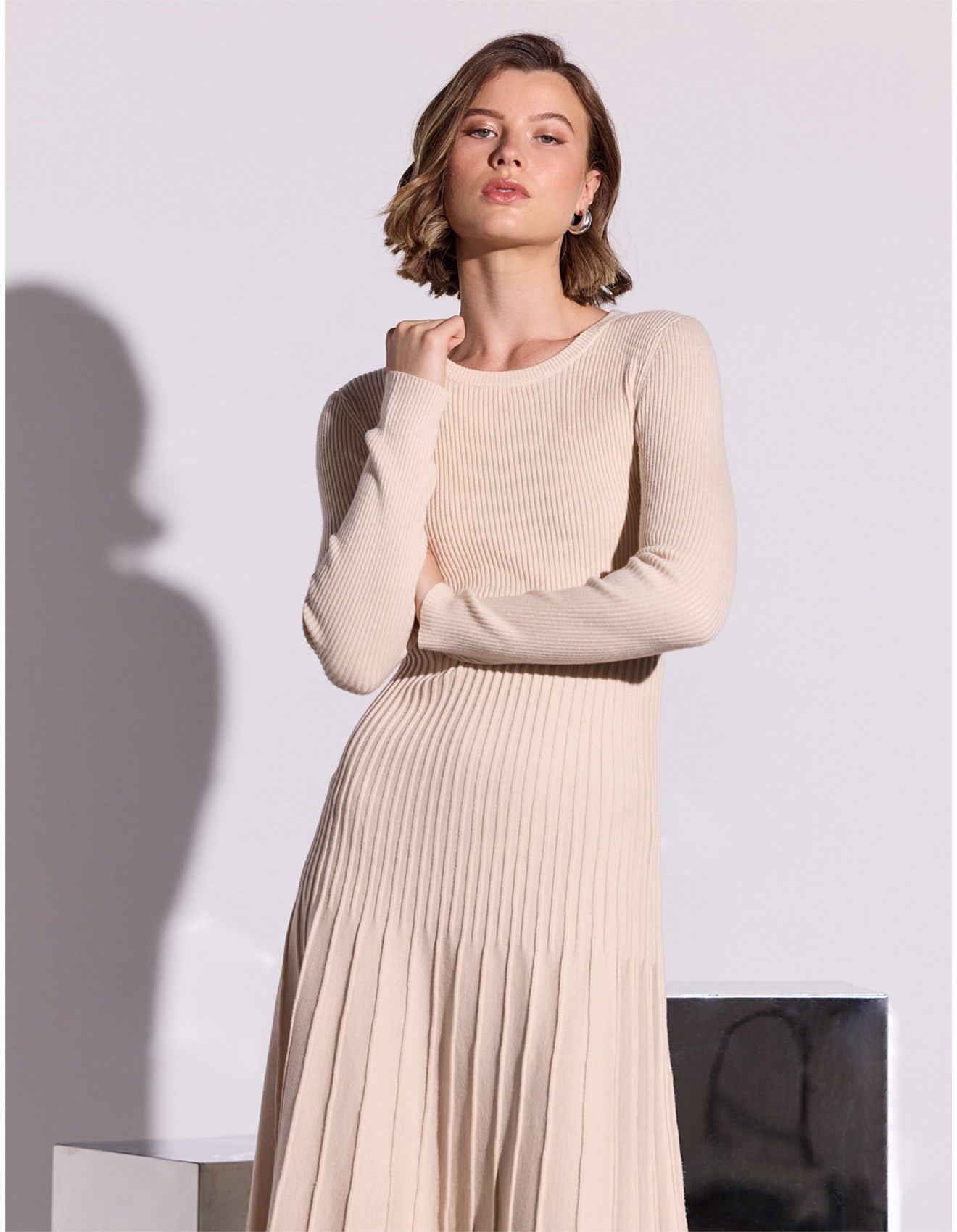 Staple The Label Elena Knit Midi Dress Vanilla